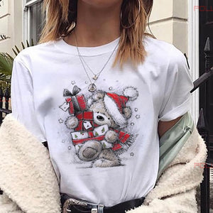 Maycaur New Lovely Deer T Shirt Harajuku Women Fashion Christmas Printed Short Sleeve T-shirt White Suitable All Seasons Tshirts