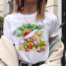 Maycaur New Lovely Deer T Shirt Harajuku Women Fashion Christmas Printed Short Sleeve T-shirt White Suitable All Seasons Tshirts