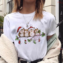 Maycaur New Lovely Deer T Shirt Harajuku Women Fashion Christmas Printed Short Sleeve T-shirt White Suitable All Seasons Tshirts