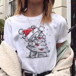 Maycaur New Lovely Deer T Shirt Harajuku Women Fashion Christmas Printed Short Sleeve T-shirt White Suitable All Seasons Tshirts