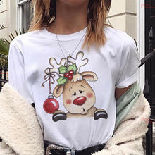 Maycaur New Lovely Deer T Shirt Harajuku Women Fashion Christmas Printed Short Sleeve T-shirt White Suitable All Seasons Tshirts