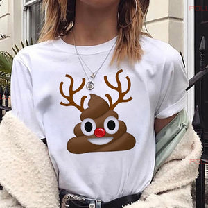 Maycaur New Lovely Deer T Shirt Harajuku Women Fashion Christmas Printed Short Sleeve T-shirt White Suitable All Seasons Tshirts