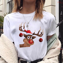 Maycaur New Lovely Deer T Shirt Harajuku Women Fashion Christmas Printed Short Sleeve T-shirt White Suitable All Seasons Tshirts