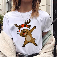 Maycaur New Lovely Deer T Shirt Harajuku Women Fashion Christmas Printed Short Sleeve T-shirt White Suitable All Seasons Tshirts