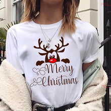 Maycaur New Lovely Deer T Shirt Harajuku Women Fashion Christmas Printed Short Sleeve T-shirt White Suitable All Seasons Tshirts