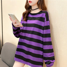 harajuku Women Striped Oversize Tshirt Chic Fashion 90s full Sleeve Loose T-shirts Female Casual Tops Clothes Streetwear T shirt