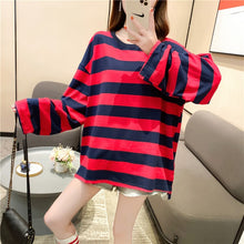 harajuku Women Striped Oversize Tshirt Chic Fashion 90s full Sleeve Loose T-shirts Female Casual Tops Clothes Streetwear T shirt