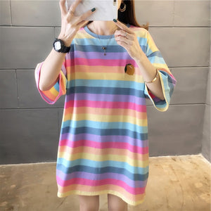 harajuku Women Striped Oversize Tshirt Chic Fashion 90s full Sleeve Loose T-shirts Female Casual Tops Clothes Streetwear T shirt