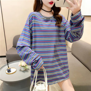 harajuku Women Striped Oversize Tshirt Chic Fashion 90s full Sleeve Loose T-shirts Female Casual Tops Clothes Streetwear T shirt