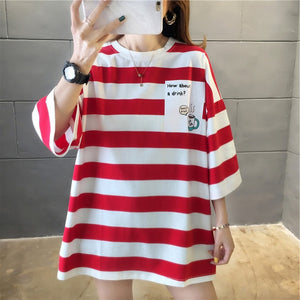 harajuku Women Striped Oversize Tshirt Chic Fashion 90s full Sleeve Loose T-shirts Female Casual Tops Clothes Streetwear T shirt