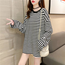 harajuku Women Striped Oversize Tshirt Chic Fashion 90s full Sleeve Loose T-shirts Female Casual Tops Clothes Streetwear T shirt