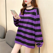 harajuku Women Striped Oversize Tshirt Chic Fashion 90s full Sleeve Loose T-shirts Female Casual Tops Clothes Streetwear T shirt