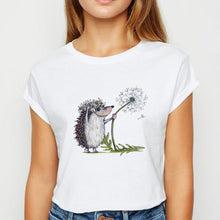 New T-shirt Female Hedgehog with Dandelion Tshirt Loose Spring Summer Tee shirt Easy Matching  женская Round Neck T-shirts