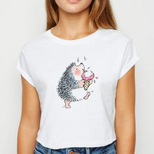 New T-shirt Female Hedgehog with Dandelion Tshirt Loose Spring Summer Tee shirt Easy Matching  женская Round Neck T-shirts