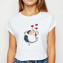 New T-shirt Female Hedgehog with Dandelion Tshirt Loose Spring Summer Tee shirt Easy Matching  женская Round Neck T-shirts