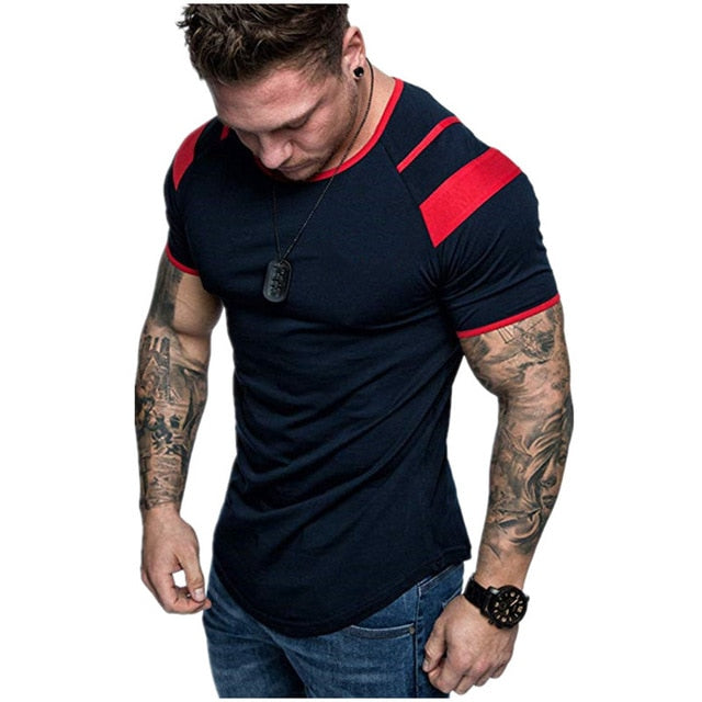 Short Sleeve Zipper Shoulder Streetwear Hip Hop Summer T Shirt Men Longline Curved Hem Tshirt Slim Funny T-Shirt Plus Size M-3XL