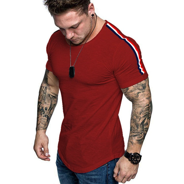 Short Sleeve Zipper Shoulder Streetwear Hip Hop Summer T Shirt Men Longline Curved Hem Tshirt Slim Funny T-Shirt Plus Size M-3XL