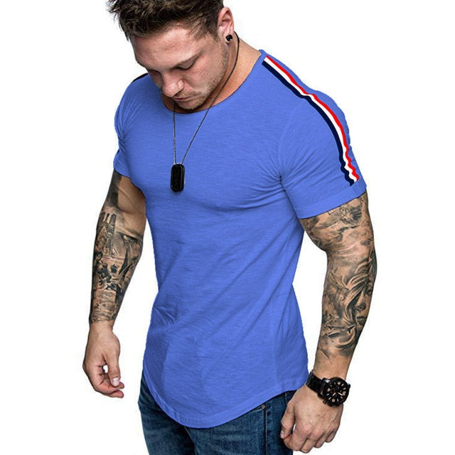Short Sleeve Zipper Shoulder Streetwear Hip Hop Summer T Shirt Men Longline Curved Hem Tshirt Slim Funny T-Shirt Plus Size M-3XL