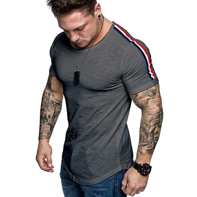 Short Sleeve Zipper Shoulder Streetwear Hip Hop Summer T Shirt Men Longline Curved Hem Tshirt Slim Funny T-Shirt Plus Size M-3XL