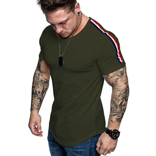 Short Sleeve Zipper Shoulder Streetwear Hip Hop Summer T Shirt Men Longline Curved Hem Tshirt Slim Funny T-Shirt Plus Size M-3XL