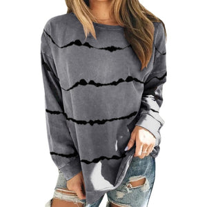 2020 New Autumn Tops 5XL Large Size Women Tie Dye Stripe T Shirt Casual Long Sleeve Oversized Loose Tee Shirt Fashion Ladies Top