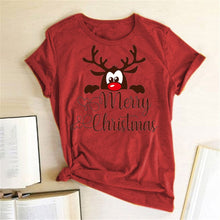 Funny Deer Head Printed Christmas T Shirt Women Short Sleeve Crewneck Harajuku Graphic Tees Shirts Christmas Holiday Gift Tops