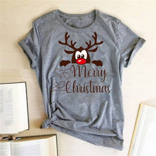 Funny Deer Head Printed Christmas T Shirt Women Short Sleeve Crewneck Harajuku Graphic Tees Shirts Christmas Holiday Gift Tops