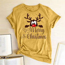 Funny Deer Head Printed Christmas T Shirt Women Short Sleeve Crewneck Harajuku Graphic Tees Shirts Christmas Holiday Gift Tops