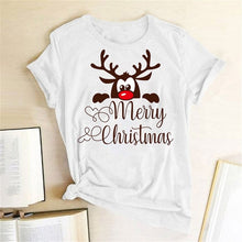 Funny Deer Head Printed Christmas T Shirt Women Short Sleeve Crewneck Harajuku Graphic Tees Shirts Christmas Holiday Gift Tops