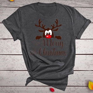 Funny Deer Head Printed Christmas T Shirt Women Short Sleeve Crewneck Harajuku Graphic Tees Shirts Christmas Holiday Gift Tops