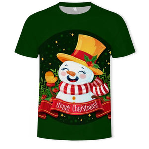 Christmas 3D printing fashion men's and women's short-sleeved T-shirt soft material outdoor casual loose men's T-shirt