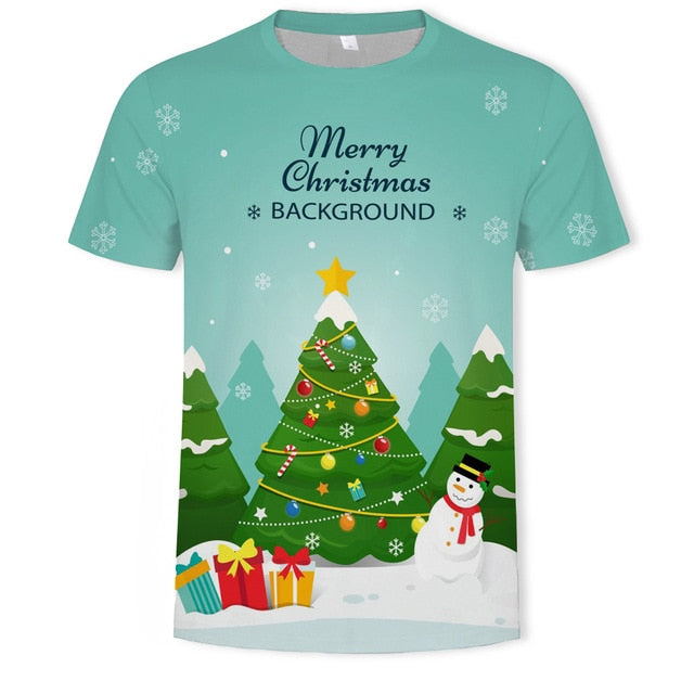 Christmas 3D printing fashion men's and women's short-sleeved T-shirt soft material outdoor casual loose men's T-shirt