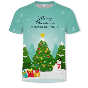 Christmas 3D printing fashion men's and women's short-sleeved T-shirt soft material outdoor casual loose men's T-shirt