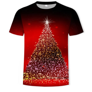 Christmas 3D printing fashion men's and women's short-sleeved T-shirt soft material outdoor casual loose men's T-shirt