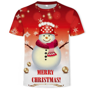 Christmas 3D printing fashion men's and women's short-sleeved T-shirt soft material outdoor casual loose men's T-shirt