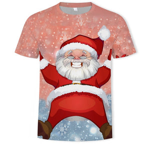 Christmas 3D printing fashion men's and women's short-sleeved T-shirt soft material outdoor casual loose men's T-shirt