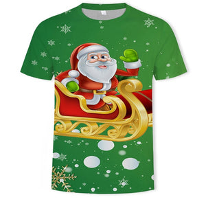 Christmas 3D printing fashion men's and women's short-sleeved T-shirt soft material outdoor casual loose men's T-shirt