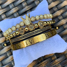 4pcs/set Gold Hip Hop Braided Braiding Bracelet Men Pave CZ Zircon Crown Roman Numeral Bracelet Luxury Jewelry Dropship