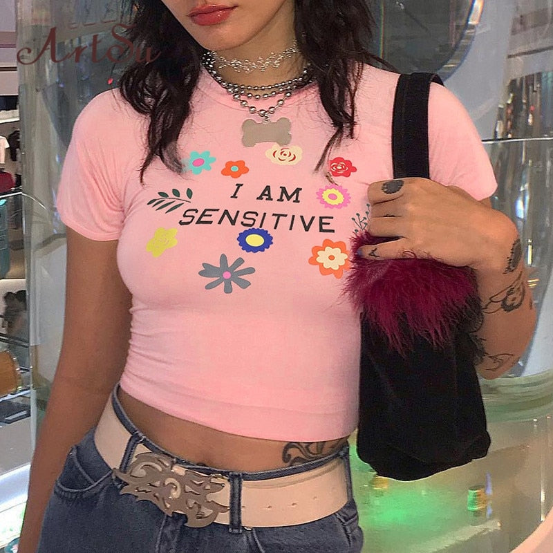 Women Letter Print Femme Sexy Short Sleeve T Shirt Cute Candy Color Mujer Summer O-Neck Crop Top Streetwear