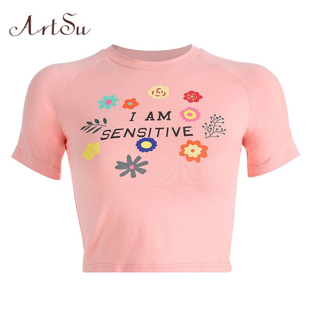 Women Letter Print Femme Sexy Short Sleeve T Shirt Cute Candy Color Mujer Summer O-Neck Crop Top Streetwear