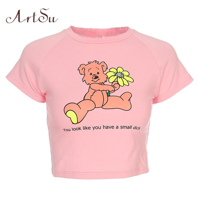 Women Letter Print Femme Sexy Short Sleeve T Shirt Cute Candy Color Mujer Summer O-Neck Crop Top Streetwear