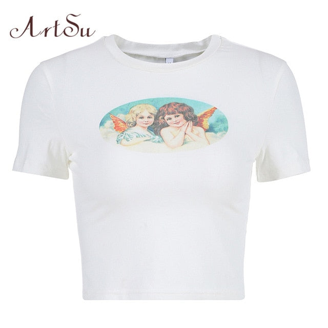 Women Letter Print Femme Sexy Short Sleeve T Shirt Cute Candy Color Mujer Summer O-Neck Crop Top Streetwear
