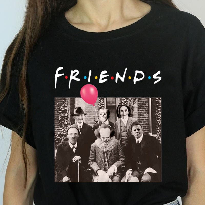 Women Horror Friends Michael Myers Jason Voorhees Halloween T Shirt Female Harajuku Summer T-shirt Fashion Top Tees