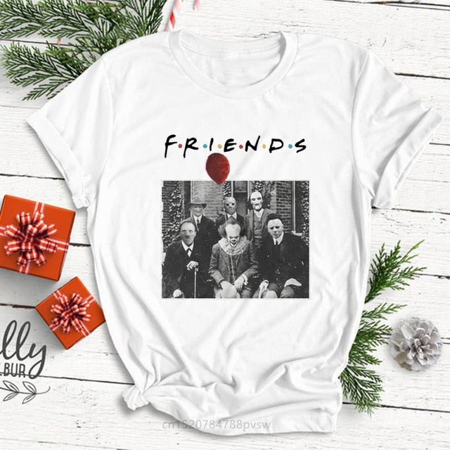 Women Horror Friends Michael Myers Jason Voorhees Halloween T Shirt Female Harajuku Summer T-shirt Fashion Top Tees