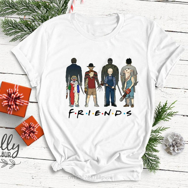 Women Horror Friends Michael Myers Jason Voorhees Halloween T Shirt Female Harajuku Summer T-shirt Fashion Top Tees