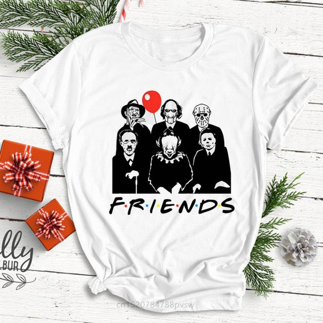 Women Horror Friends Michael Myers Jason Voorhees Halloween T Shirt Female Harajuku Summer T-shirt Fashion Top Tees