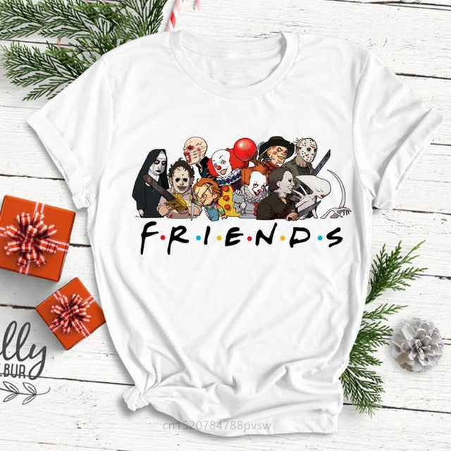 Women Horror Friends Michael Myers Jason Voorhees Halloween T Shirt Female Harajuku Summer T-shirt Fashion Top Tees