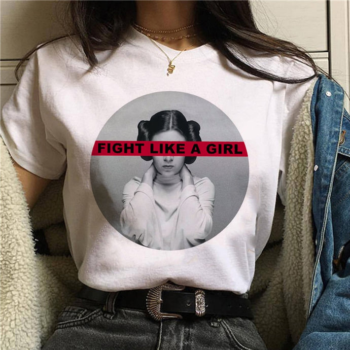 Leia T Shirt Fight Like A Girl Print Feminist T Shirt Women Short Sleeve Round Neck Harajuku Graphic Tees Women 2020 Clothes Top