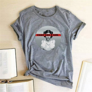 Leia T Shirt Fight Like A Girl Print Feminist T Shirt Women Short Sleeve Round Neck Harajuku Graphic Tees Women 2020 Clothes Top