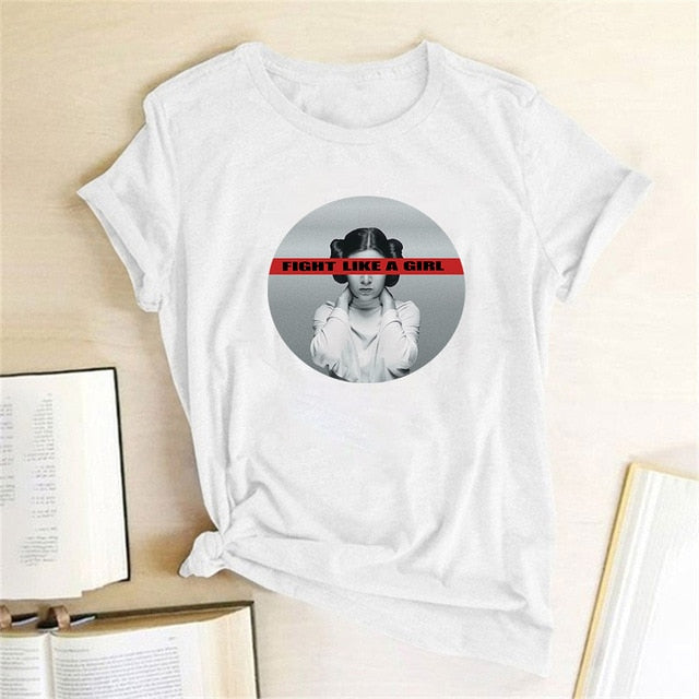 Leia T Shirt Fight Like A Girl Print Feminist T Shirt Women Short Sleeve Round Neck Harajuku Graphic Tees Women 2020 Clothes Top